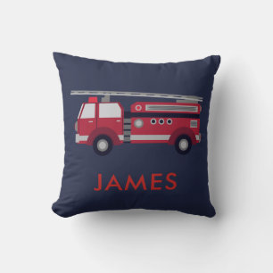 Add Your Name Red Fire truck Personalized Throw Pillow