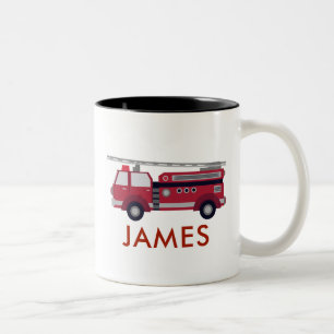 Add Your Name Red Fire truck Personalized Two-Tone Coffee Mug