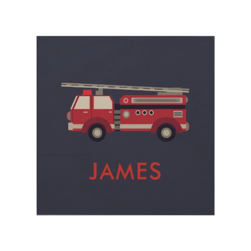 Add Your Name Red Fire truck Personalized Wood Wall Art