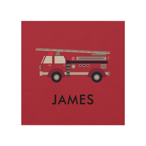 Add Your Name Red Fire truck Personalized Wood Wall Art