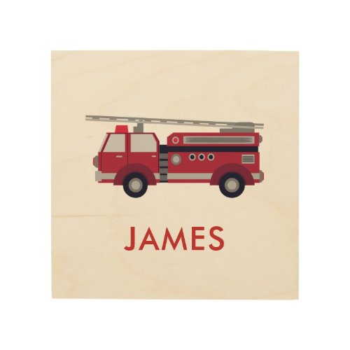 Add Your Name Red Fire truck Personalized Wood Wall Art