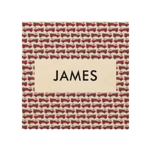 Add Your Name Red Fire truck Personalized Wood Wall Art (Front)