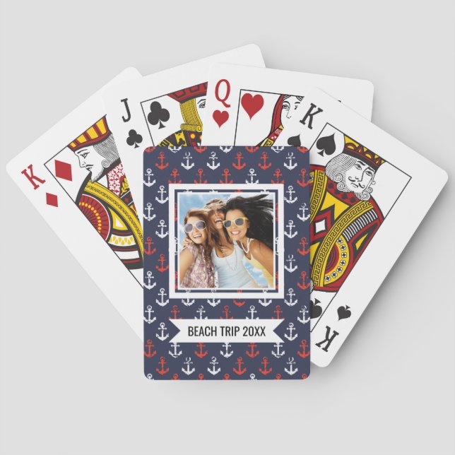 Add Your Name | Red White And Blue Navy Pattern Poker Cards (Back)