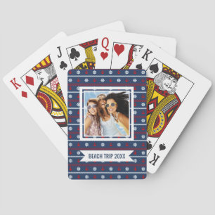 Add Your Name Red White And Blue Ocean Pattern Poker Cards