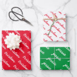 Add-Your-Name Red White and Green Christmas  Wrapping Paper Sheets<br><div class="desc">This gift wrap has three different color options:.Red background with a repeating name in white, white background with a repeating name in red, and a green background with a repeating name in white. You can personalize with three different names so each person has their own color to identify their gifts....</div>