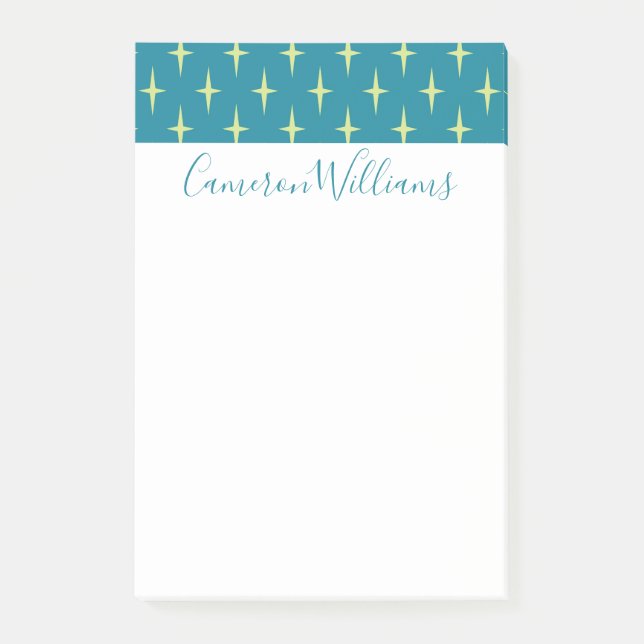 Add Your Name | Retro Atomic Age Star Pattern Post-it Notes (Front)