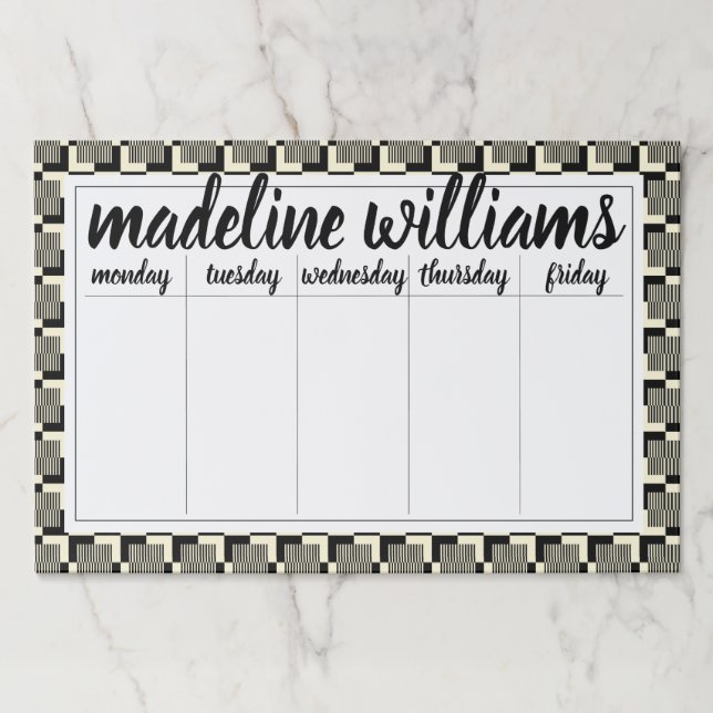 Add Your Name | Retro Black & Tan Pattern Paper Pad (Front)