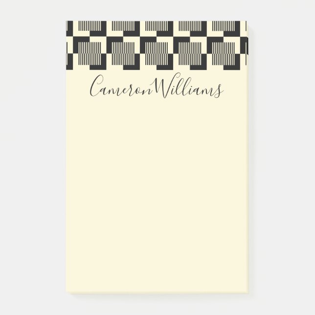 Add Your Name | Retro Black & Tan Pattern Post-it Notes (Front)