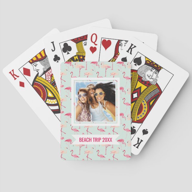 Add Your Name | Retro Flamingo Pattern Poker Cards (Back)