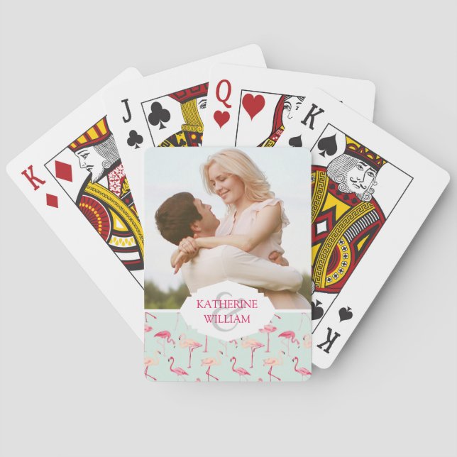 Add Your Name | Retro Flamingo Pattern Poker Cards (Back)