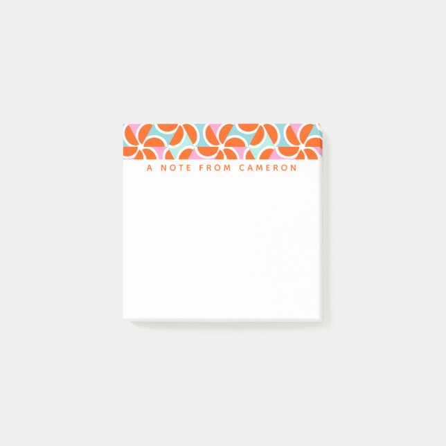Add Your Name | Retro Orange Wedge Pattern Post-it Notes (Front)