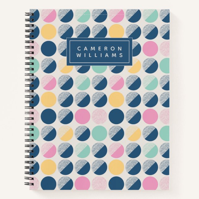 Add Your Name | Retro Semi-Circle Pattern Notebook (Front)