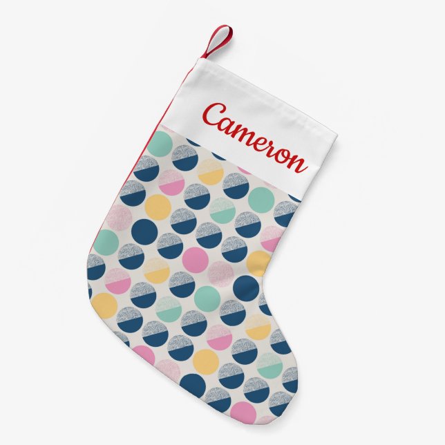 Add Your Name | Retro Semi-Circle Pattern Small Christmas Stocking (Front (Hanging))