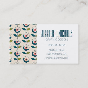 Add Your Name Retro Turquoise Floral Pattern Business Card