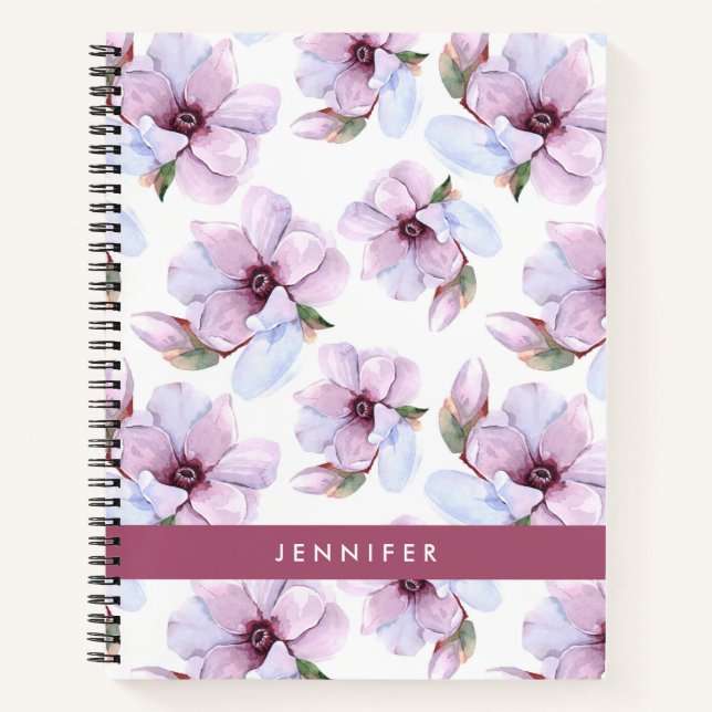 Add Your Name | Romantic Floral Pattern Notebook (Front)