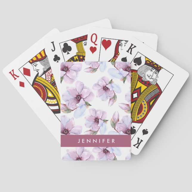 Add Your Name | Romantic Floral Pattern Poker Cards (Back)