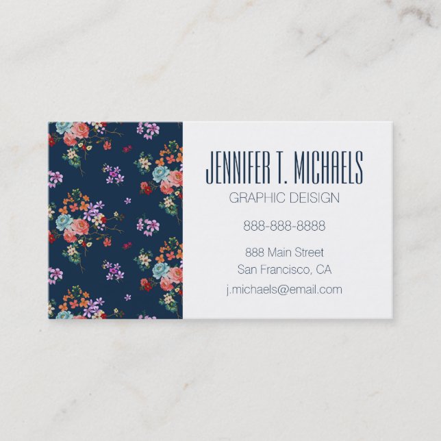 Add Your Name | Rose Bouquet Floral Pattern Business Card (Front)