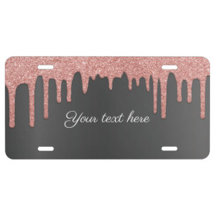 Add Your Name Rose Gold Glitter Sparkle Script License Plate