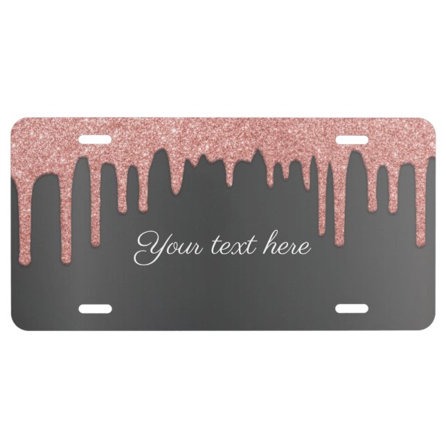Add Your Name Rose Gold Glitter Sparkle Script License Plate (Front)