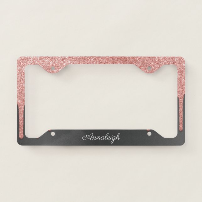 Add Your Name Rose Gold Glitter Sparkle Script License Plate Frame (Front)