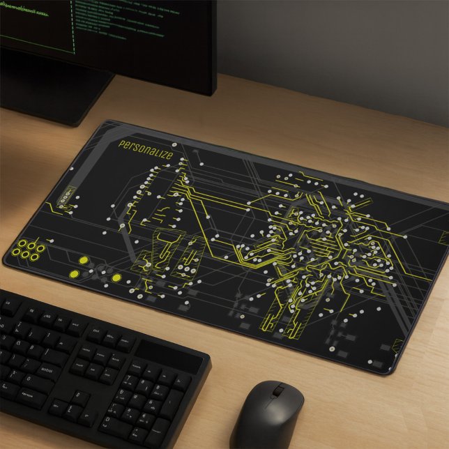  Add Your Name Routing Process Modern Yellow Black Desk Mat (Creator Uploaded)