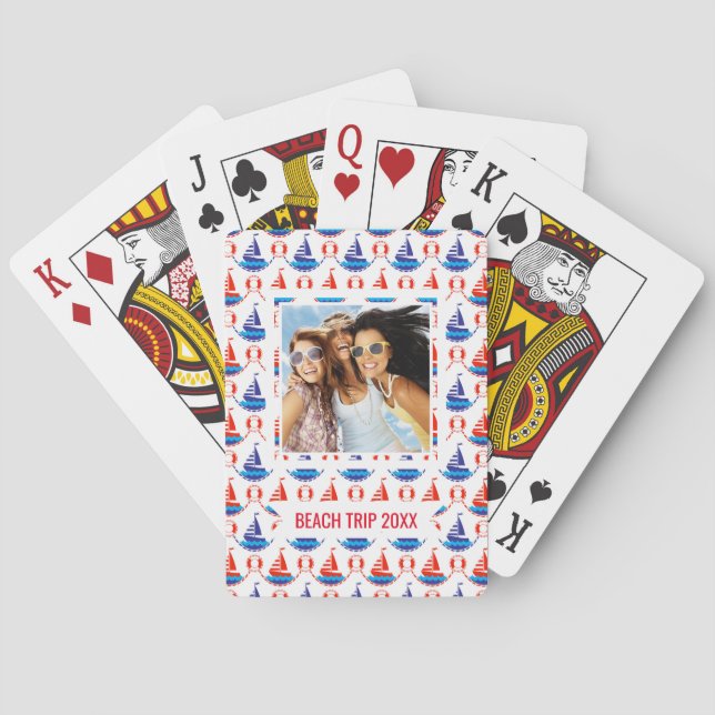Add Your Name | Sail Boat Pattern Poker Cards (Back)