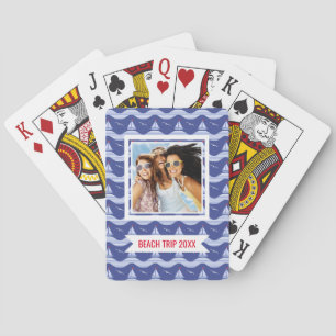 Add Your Name   Sailboats On A Striped Sea Pattern Poker Cards