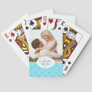 Add Your Name   Sailboats On The Blue Sea Pattern Poker Cards