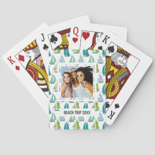 Add Your Name   Sailboats On The Water Pattern Poker Cards