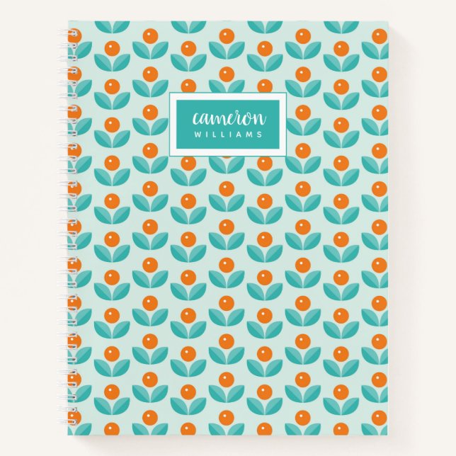 Add Your Name | Scandinavian Geometric Orange Notebook (Front)