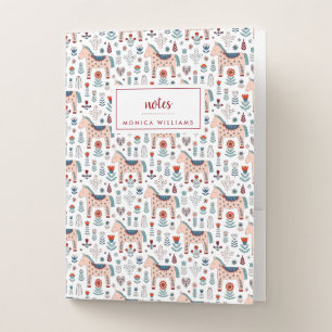 Add Your Name   Scandinavian Horse Folk Art Pocket Folder