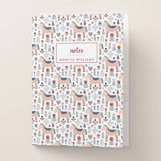 Add Your Name | Scandinavian Horse Folk Art Pocket Folder (Front)