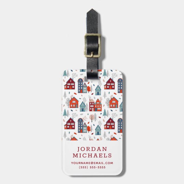Add Your Name | Scandinavian House Folk Art Luggage Tag (Front Vertical)