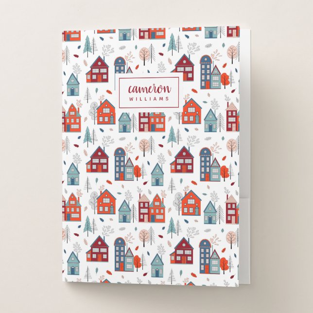 Add Your Name | Scandinavian House Folk Art Pocket Folder (Front)