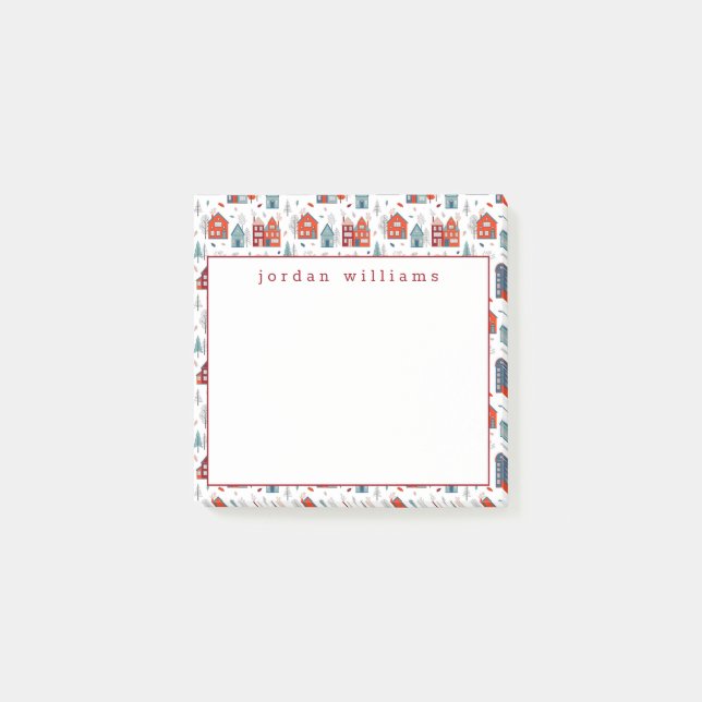 Add Your Name | Scandinavian House Folk Art Post-it Notes (Front)