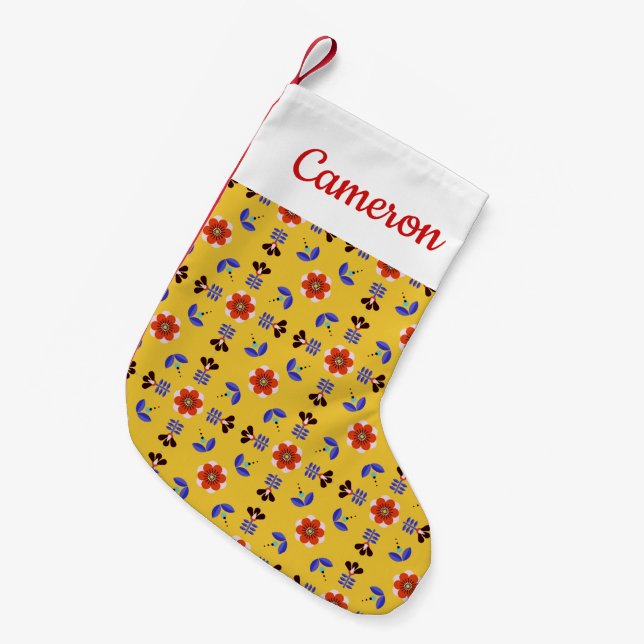 Add Your Name | Scandinavian Style Geometric Flora Small Christmas Stocking (Front (Hanging))