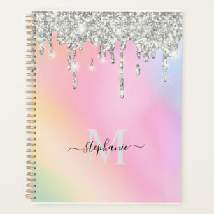 Add Your Name Script Silver Glitter Drips Custom Planner