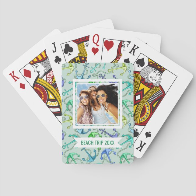 Add Your Name | Sea Anchors And Rope Pattern Poker Cards (Back)