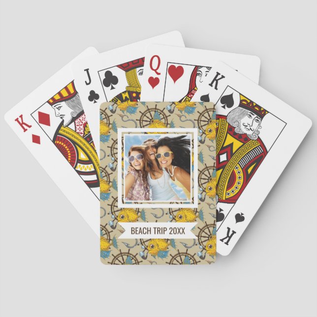 Add Your Name | Sea Captain Fish Pattern Poker Cards (Back)