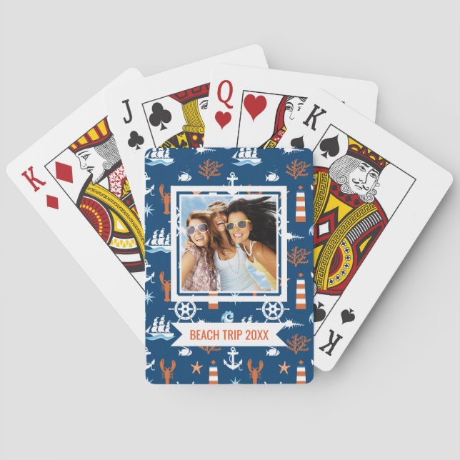 Add Your Name | Sea Theme Pattern Poker Cards (Back)