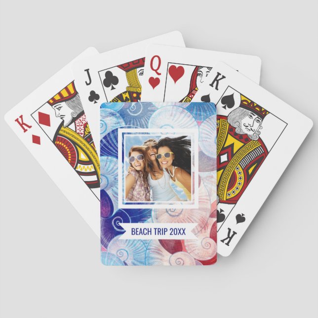 Add Your Name | Seashell Scene Pattern Poker Cards (Back)