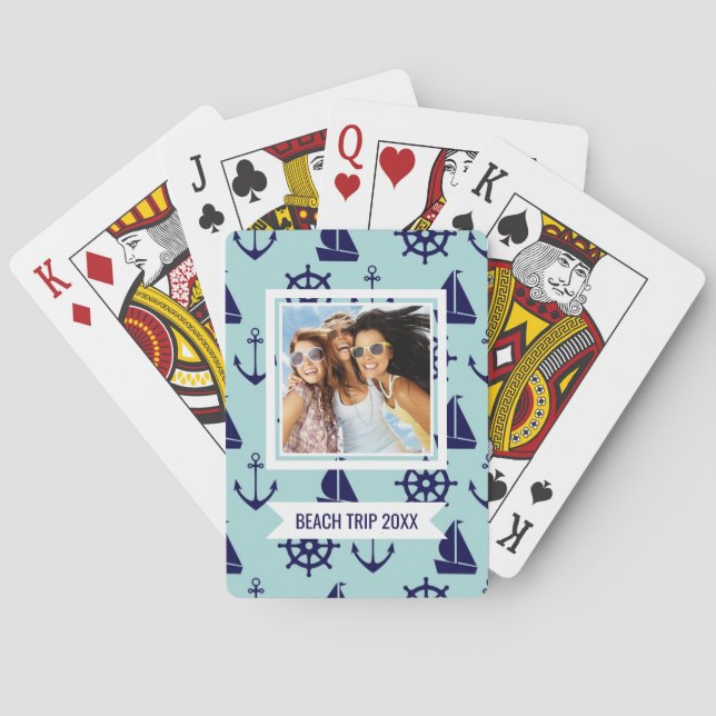 Add Your Name | Seaside Pattern Poker Cards (Back)