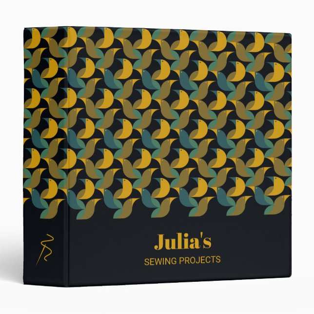 Add Your Name Sewing Projects Needle Bird Pattern 3 Ring Binder (Front/Spine)