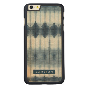Add Your Name Shibori Indigio Print Carved Maple iPhone 6 Plus Slim Case
