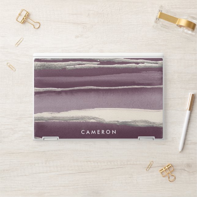 Add Your Name | Silver Rose Purple Abstract Print HP Laptop Skin (Desk)