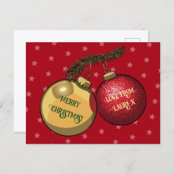 Add Your Name Simple Christmas Tree Decorations Postcard by NoodleWings at Zazzle