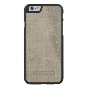 Add Your Name Sketch of Chicago City Map Carved Maple iPhone 6 Slim Case