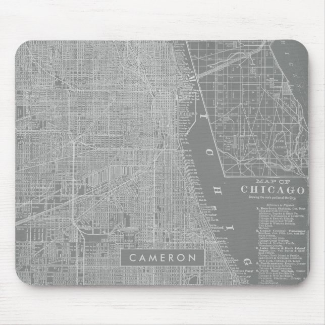 Add Your Name | Sketch of Chicago City Map Mouse Pad (Front)