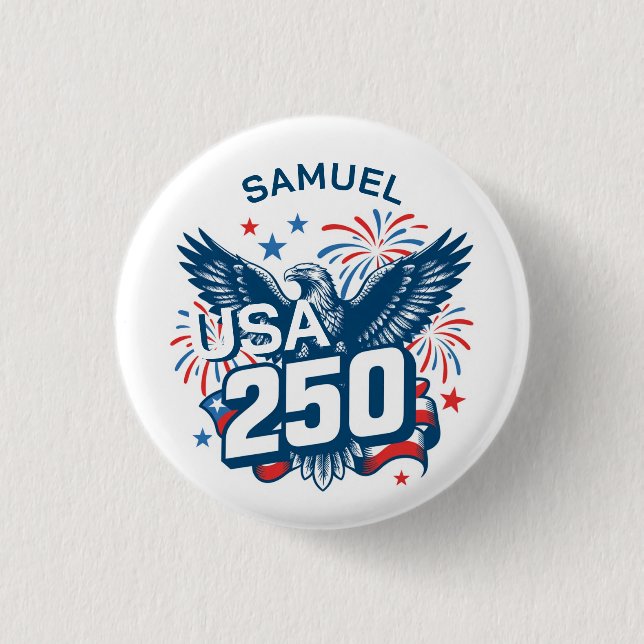 Add Your Name Sketched Bald Eagle Fireworks USA250 Button (Front)