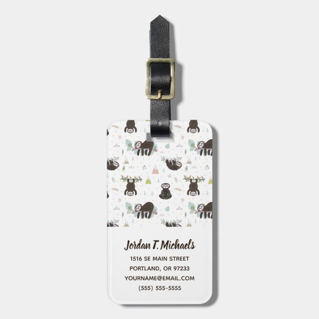 Add Your Name | Sleepy Sweet Sloth Pattern Luggage Tag (Front Vertical)